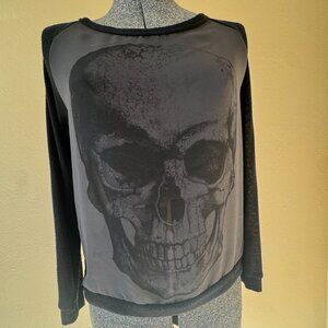 Mona B Skull Sweater - sheer body, knit sleeves - Size S